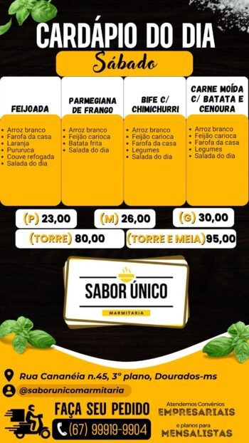 Sábado é dia de comida boa na Sabor Único Marmitaria