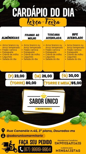 Cardápio de Terça-Feira na Sabor Único Marmitaria: Sabor, Qualidade e Variedade em Cada Refeição