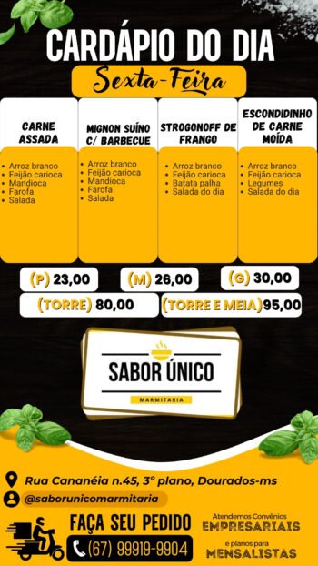 Cardápio de Sexta-Feira da Sabor Único Marmitaria: Sabor, Qualidade e Variedade em Cada Refeição